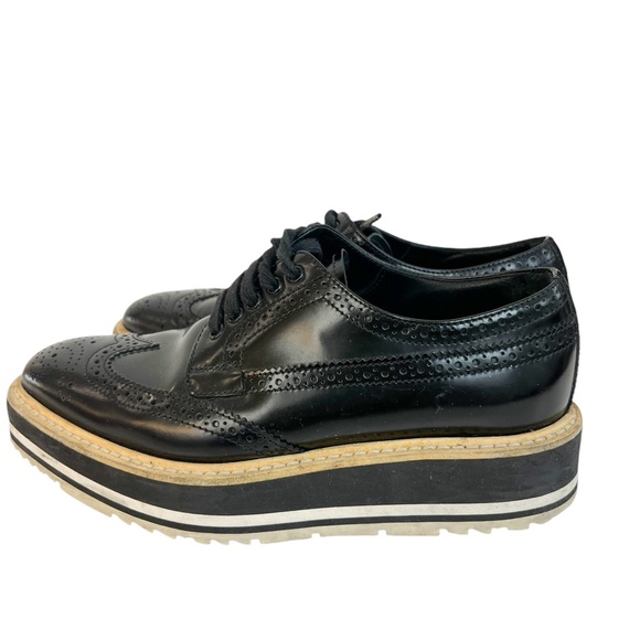 Prada Black Brogue Leather Platform Low Top Sneakers - Picture 3 of 7